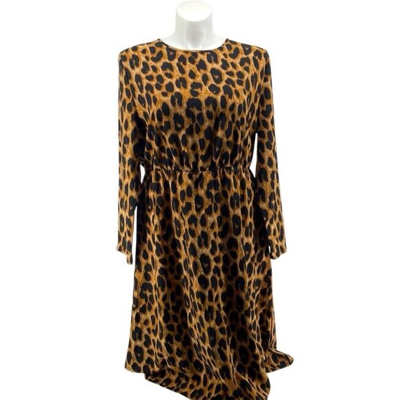 SHEIN Curve Leopard Print Midi Dress 3XL Elastic Waist Long Sleeve ~48” - Picture 16 of 16